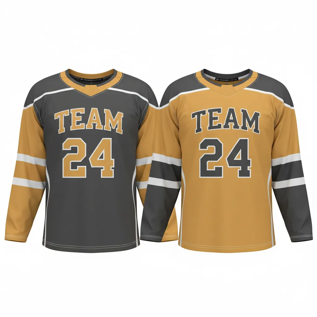 Custom Ice Hockey Reversible Hockey Jersey - Gold - Charcoal - Front View - Kinexa Sportswear