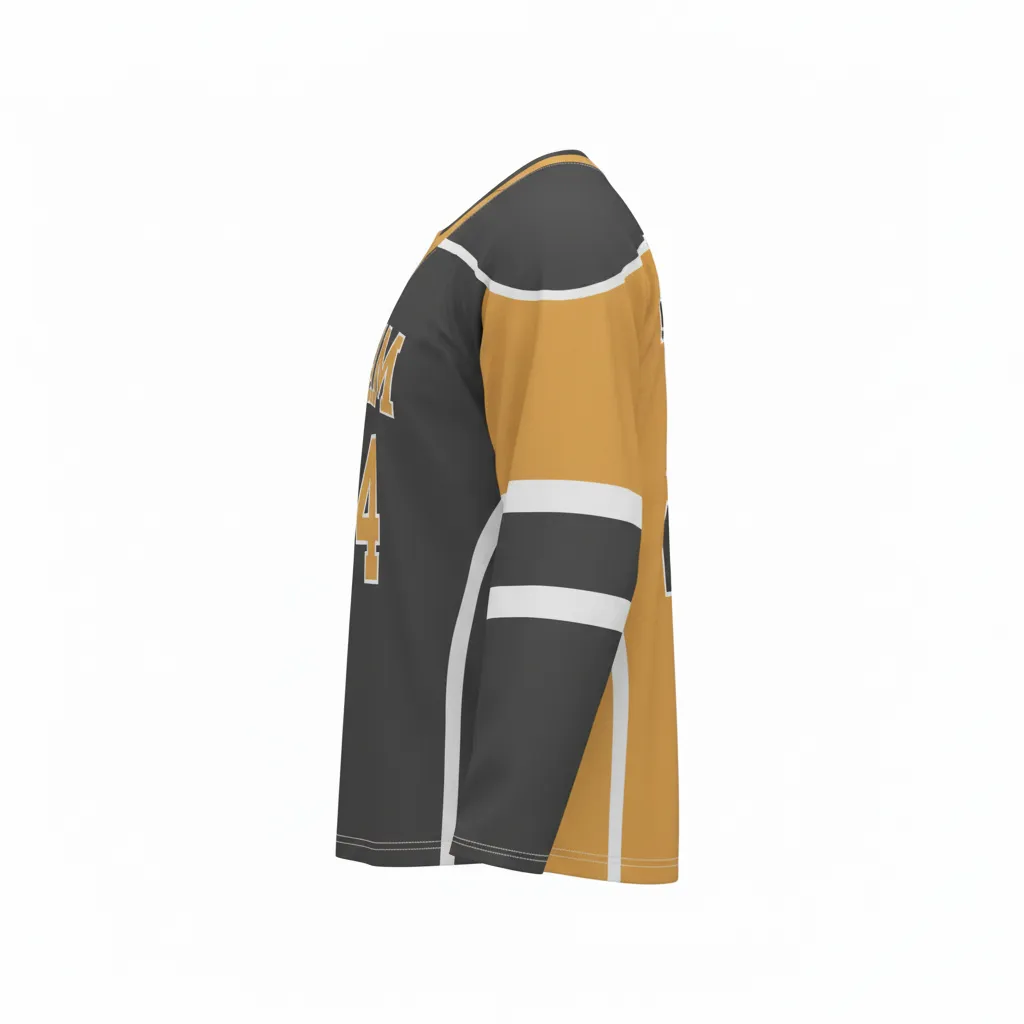 Custom Ice Hockey Reversible Hockey Jersey - Gold - Charcoal - Side View - Kinexa Sportswear