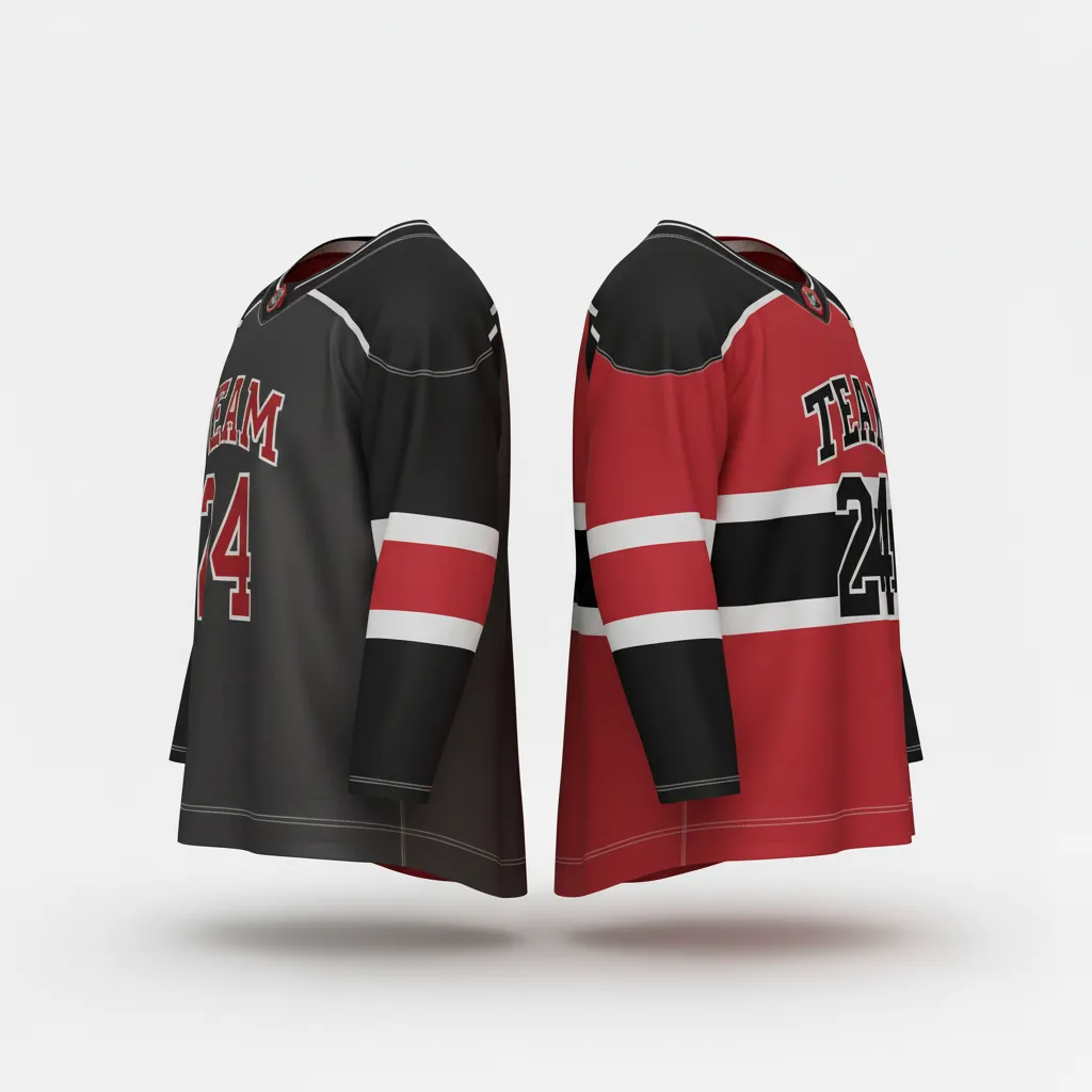 Custom Ice Hockey Reversible Hockey Jersey - Red - Charcoal - Back View - Kinexa Sportswear