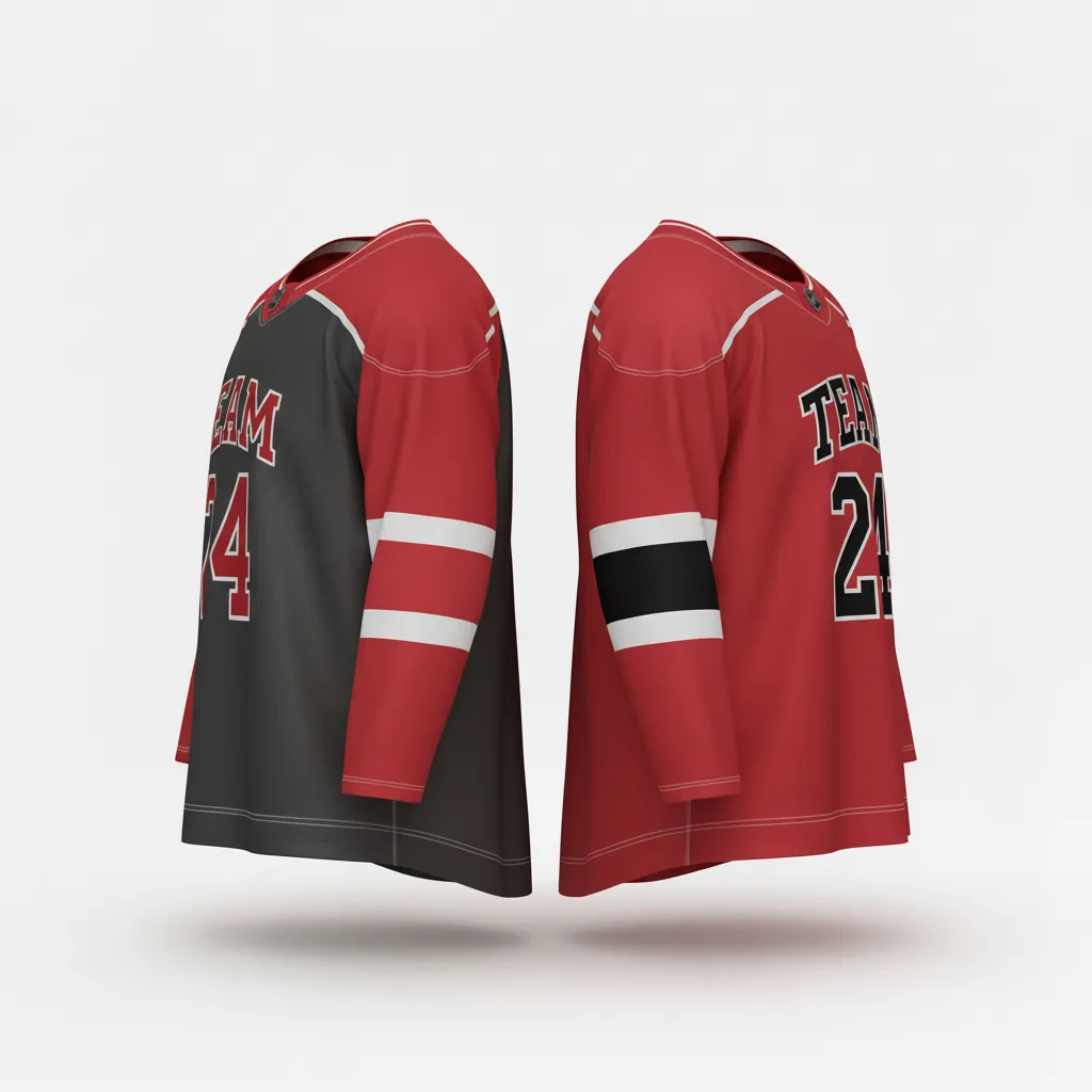 Custom Ice Hockey Reversible Hockey Jersey - Red - Charcoal - Side View - Kinexa Sportswear