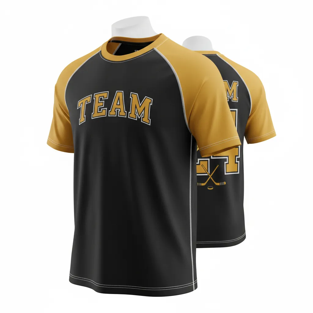 Custom Ice Hockey Short Sleeve T Shirt - Black, Gold, White - Shorttee - Front View - Kinexa Sportswear