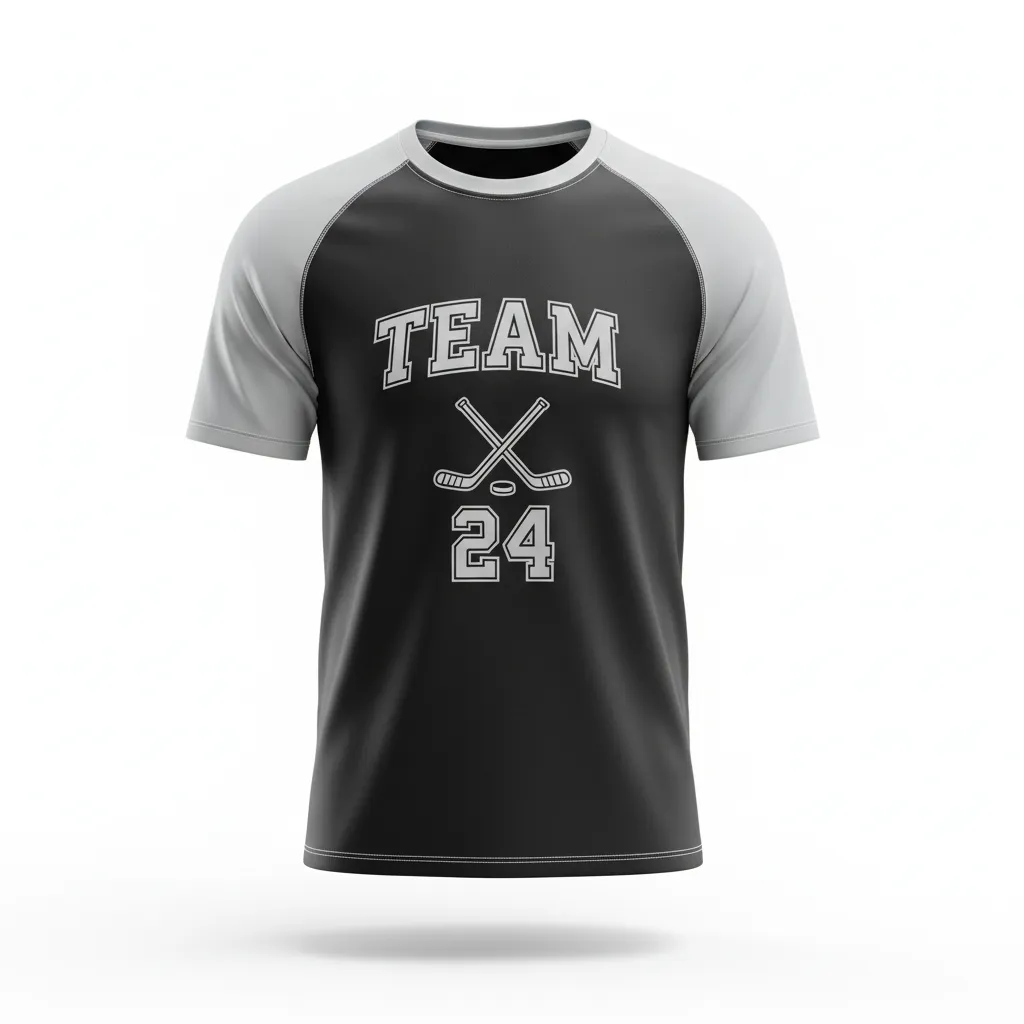 Custom Ice Hockey Short Sleeve T Shirt - Black, Silver, White - Shorttee - Front View - Kinexa Sportswear