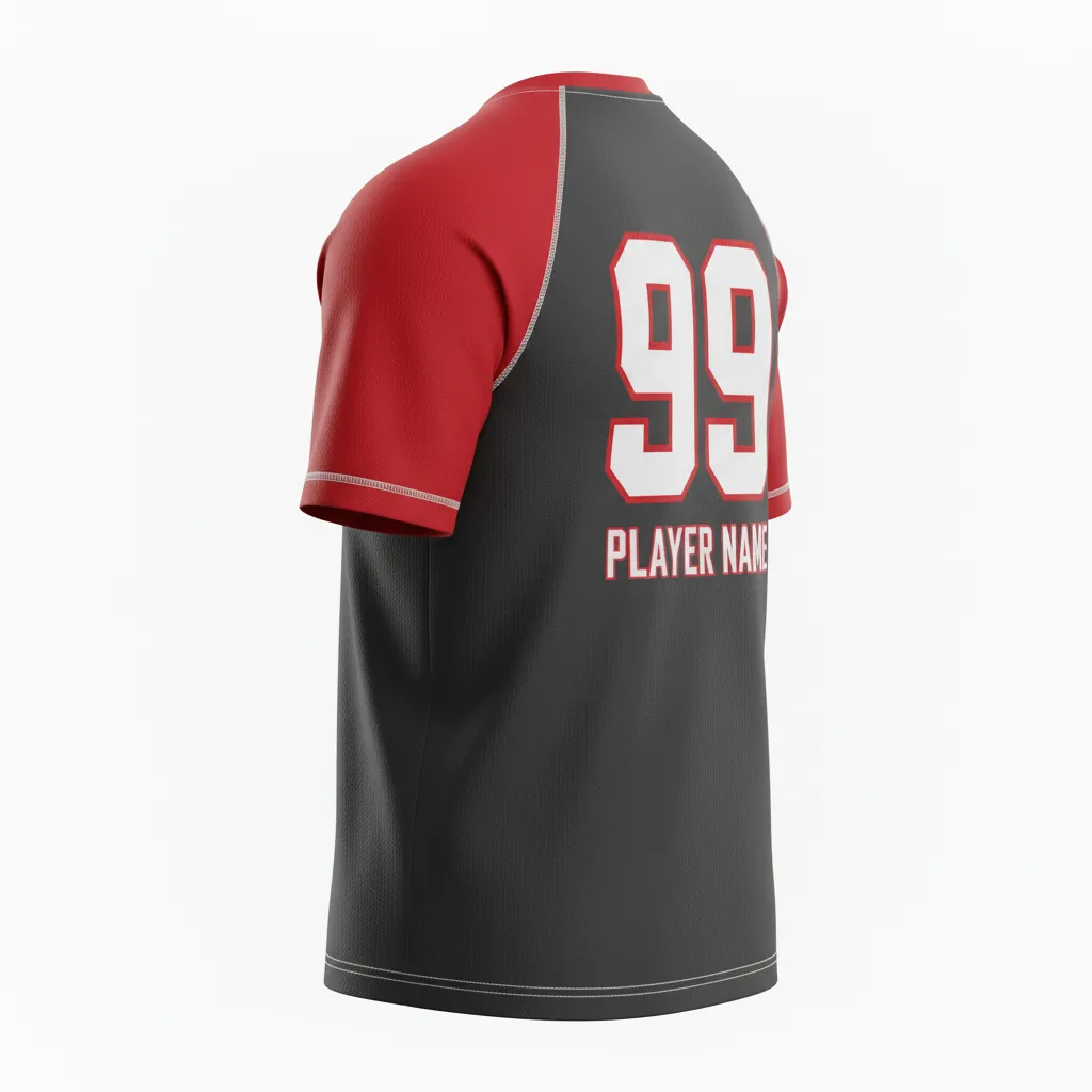 Custom Ice Hockey Short Sleeve T Shirt - Red, White - Shorttee Charcoal - Back View - Kinexa Sportswear
