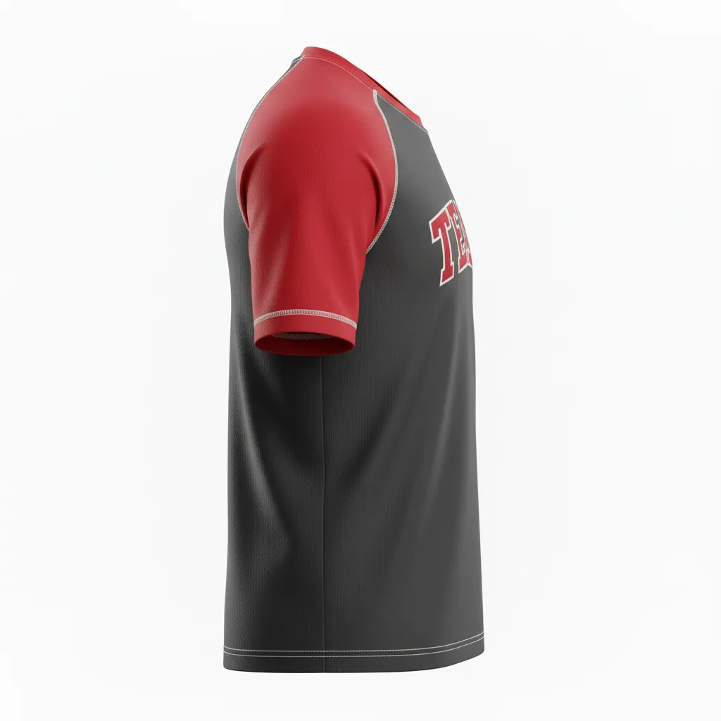 Custom Ice Hockey Short Sleeve T Shirt - Red, White - Shorttee Charcoal - Side View - Kinexa Sportswear