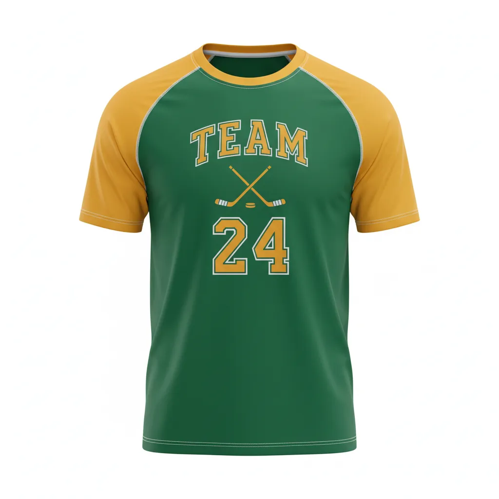 Custom Ice Hockey Short Sleeve T Shirt - Gold, White - Shorttee Forest - Front View - Kinexa Sportswear