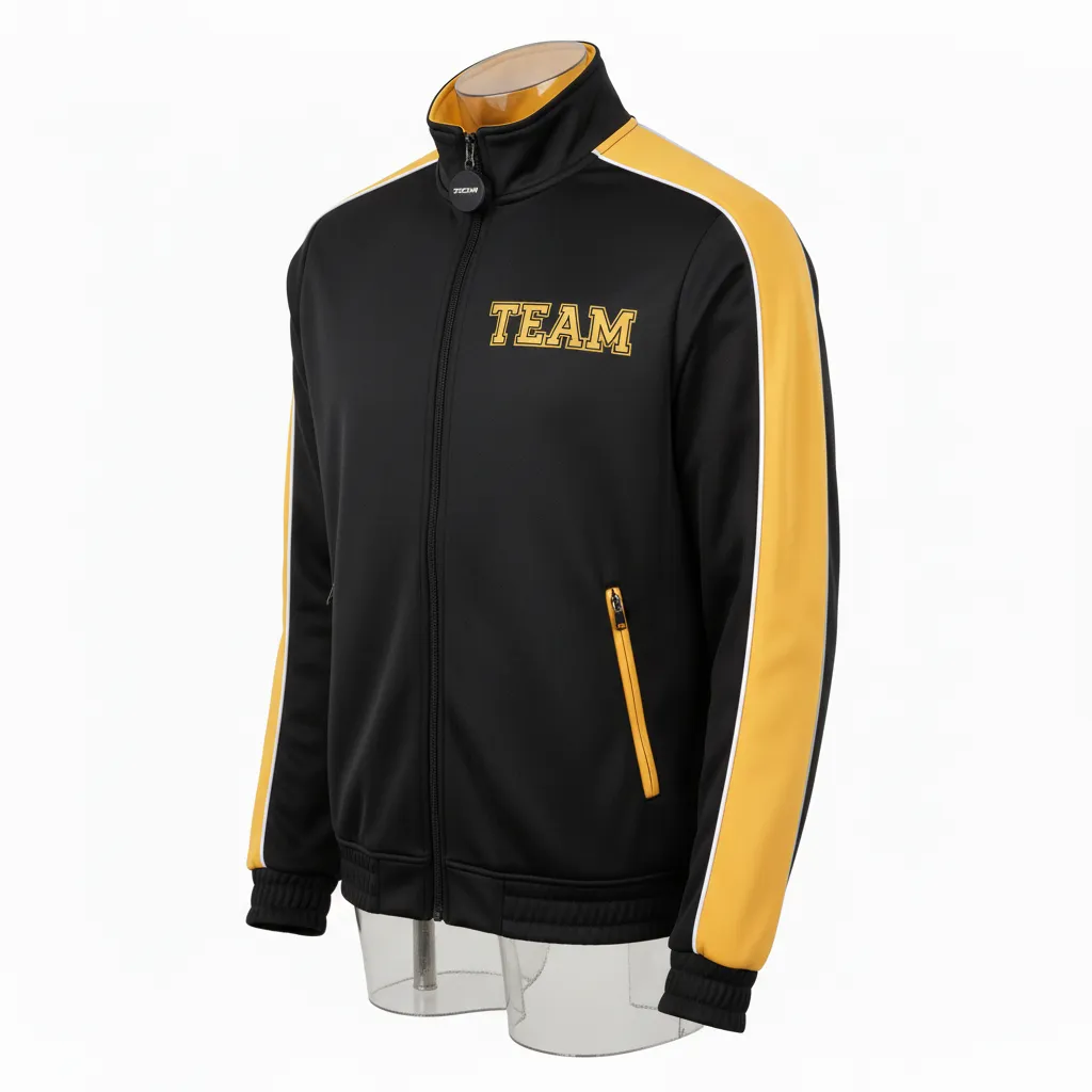 Custom Ice Hockey Track Jacket - Black, Gold, White - Trackjacket - Front View - Kinexa Sportswear