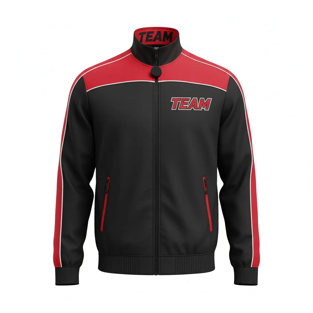 Custom Ice Hockey Track Jacket - Black, Red, White - Trackjacket - Front View - Kinexa Sportswear