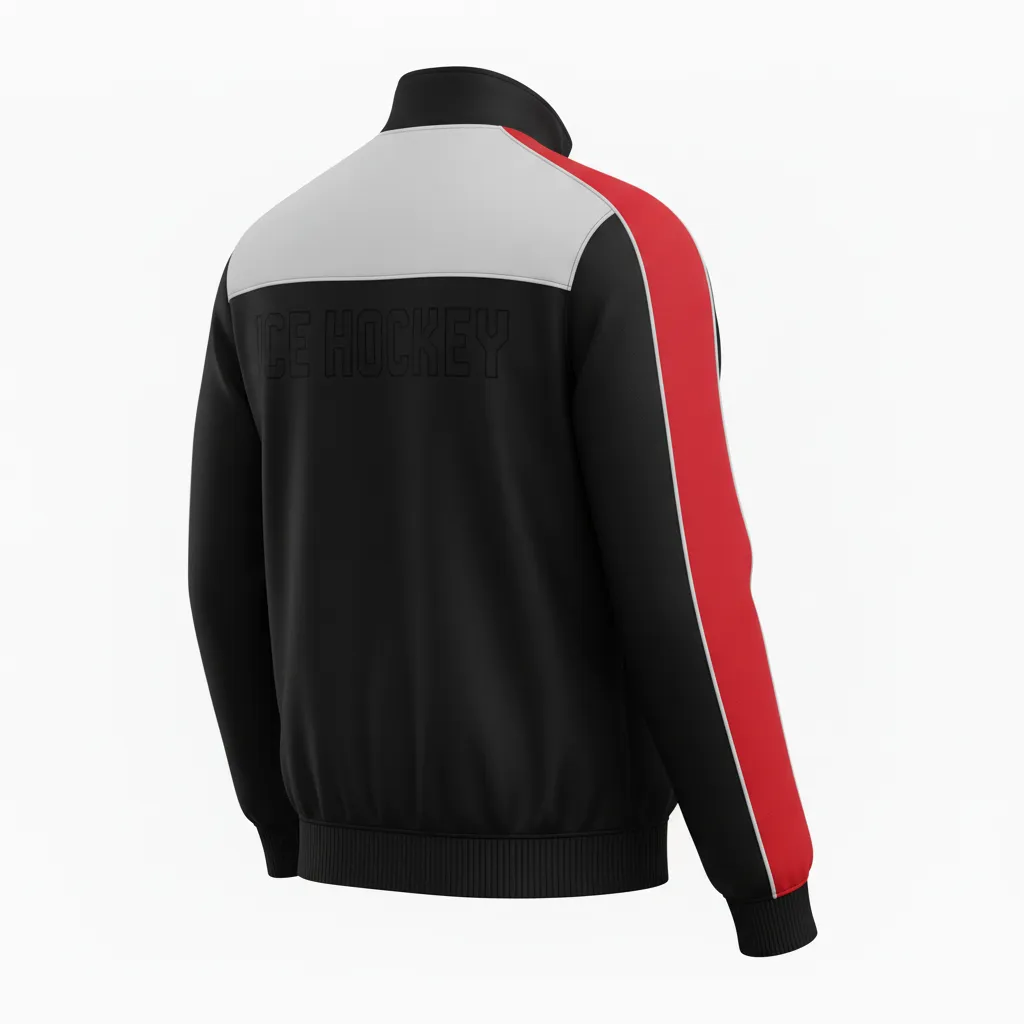 Custom Ice Hockey Track Jacket - Black, Silver, White - Trackjacket - Back View - Kinexa Sportswear
