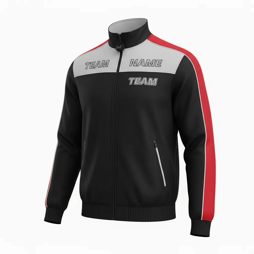Custom Ice Hockey Track Jacket - Black, Silver, White - Trackjacket - Front View - Kinexa Sportswear