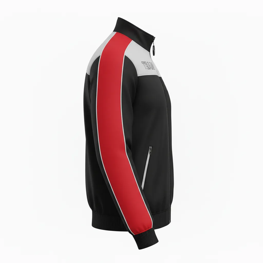 Custom Ice Hockey Track Jacket - Black, Silver, White - Trackjacket - Side View - Kinexa Sportswear