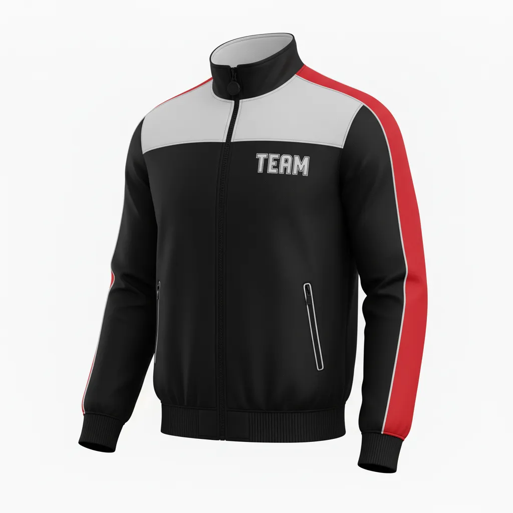 Custom Ice Hockey Track Jacket - Black, White, Grey - Trackjacket - Front View - Kinexa Sportswear