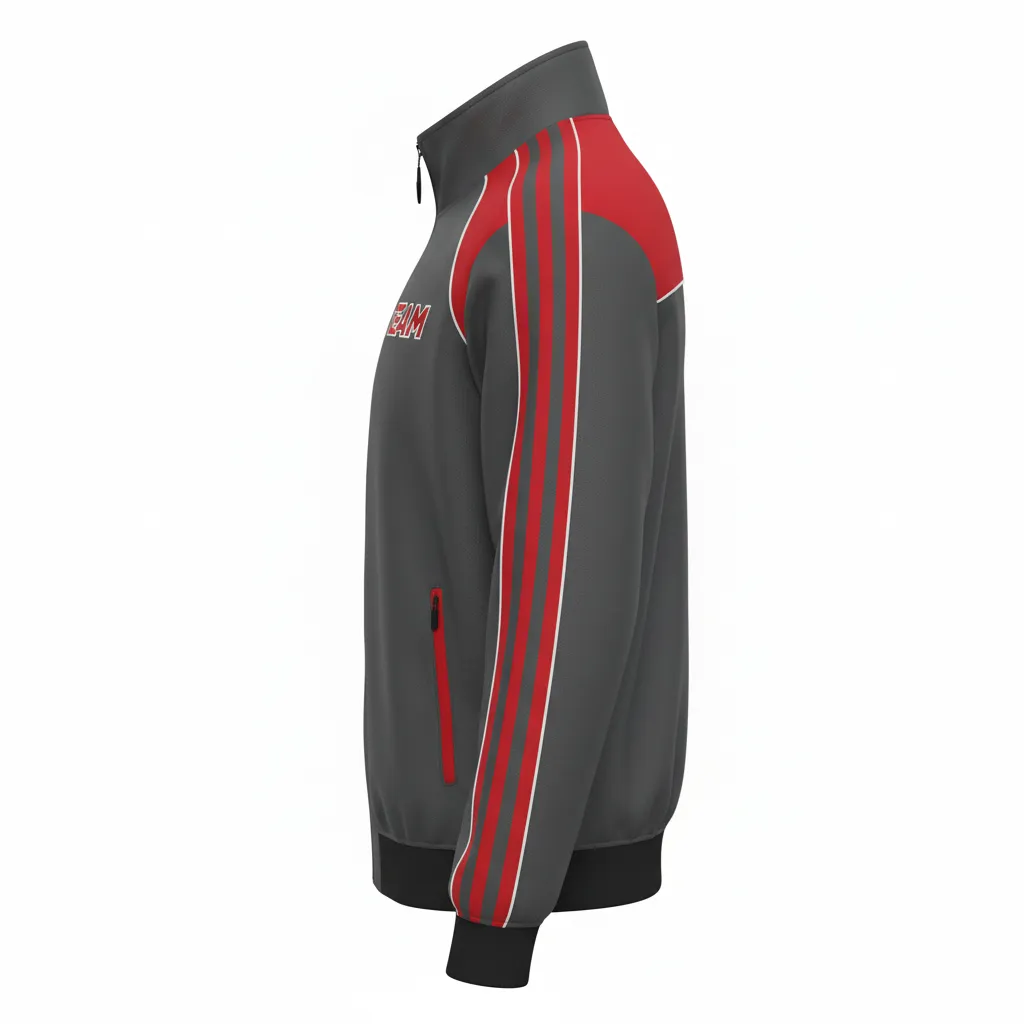Custom Ice Hockey Track Jacket - Red, White - Trackjacket Charcoal - Side View - Kinexa Sportswear