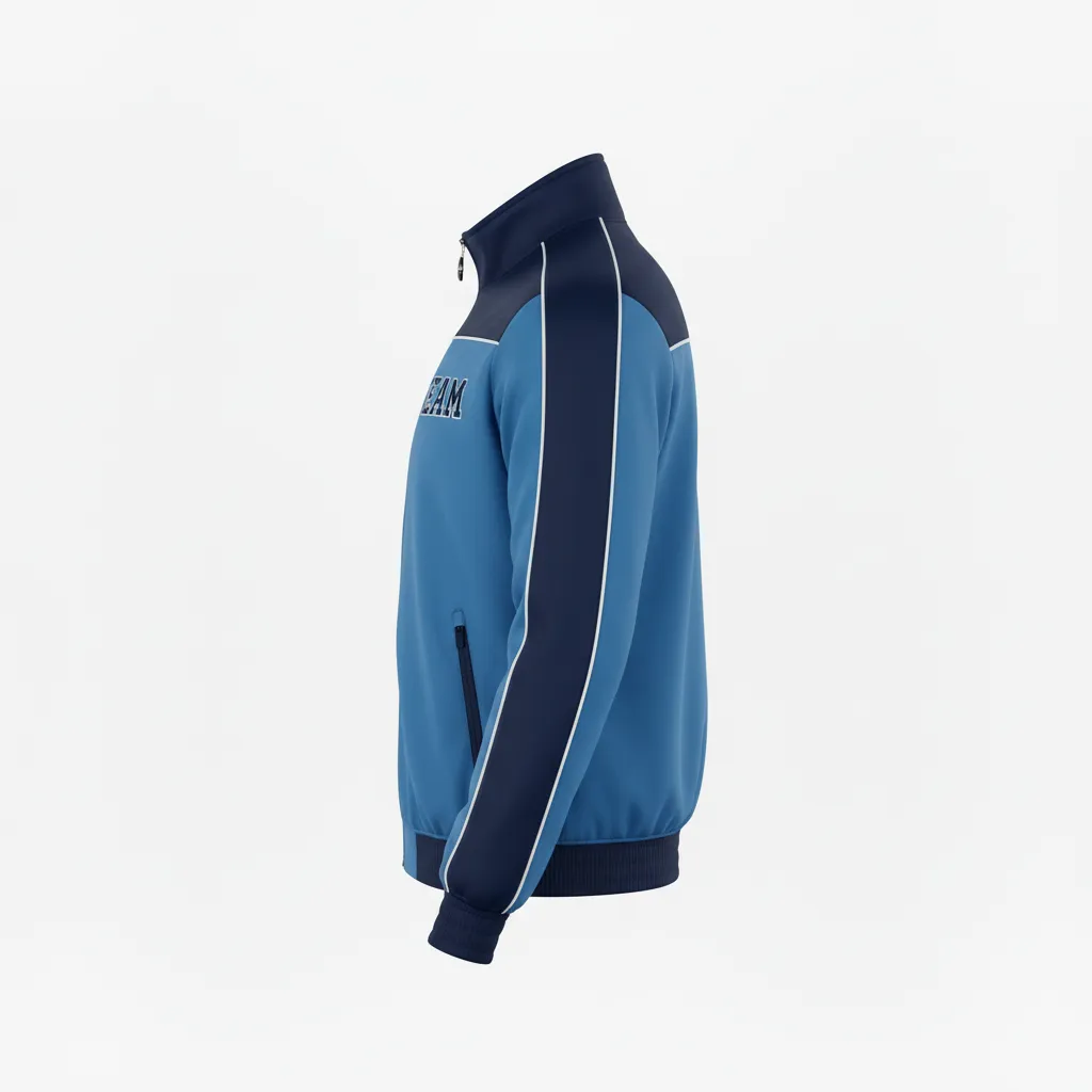 Custom Ice Hockey Track Jacket - Navy, White - Trackjacket Columbia - Side View - Kinexa Sportswear