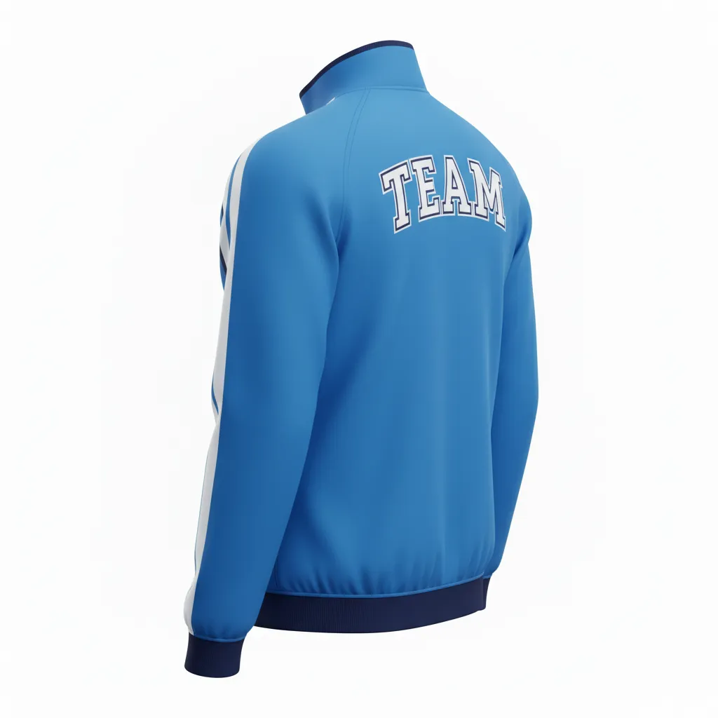 Custom Ice Hockey Track Jacket - White, Navy - Trackjacket Columbia - Back View - Kinexa Sportswear