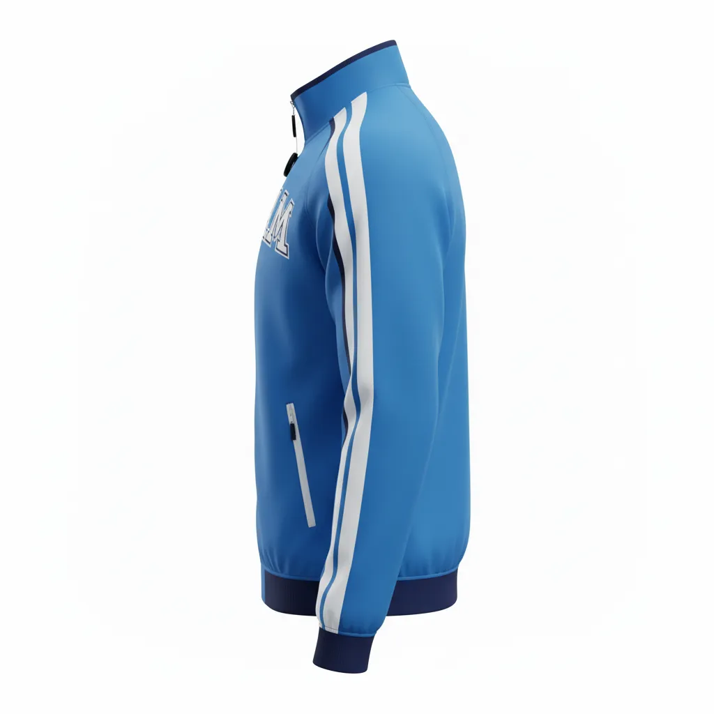 Custom Ice Hockey Track Jacket - White, Navy - Trackjacket Columbia - Side View - Kinexa Sportswear