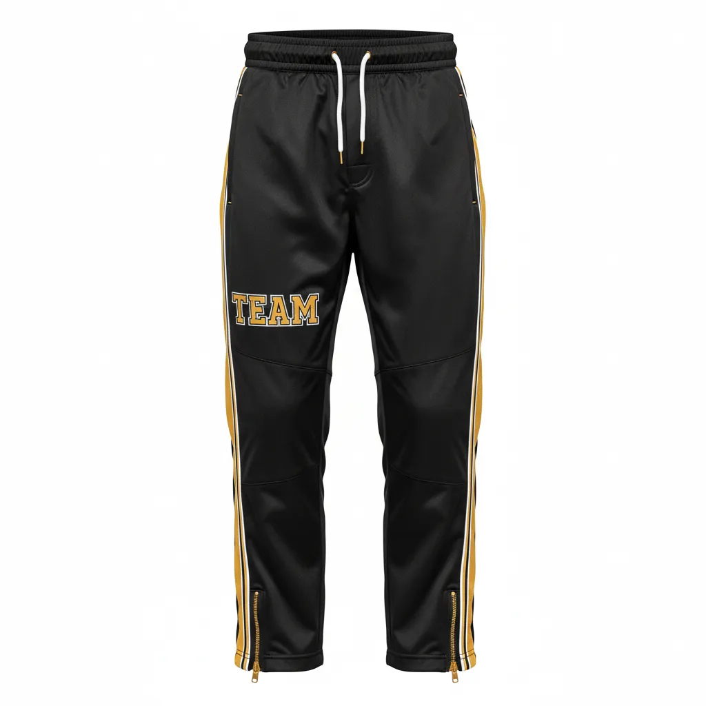 Custom Ice Hockey Track Pant - Black, Gold, White - Trackpant - Front View - Kinexa Sportswear