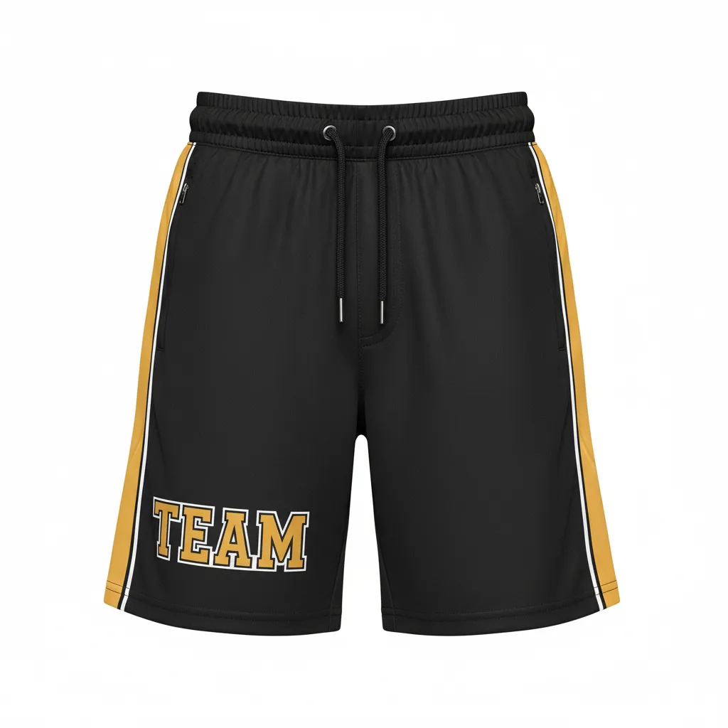 Custom Ice Hockey Training Shorts - Black, Gold, White - Trainingshorts - Front View - Kinexa Sportswear