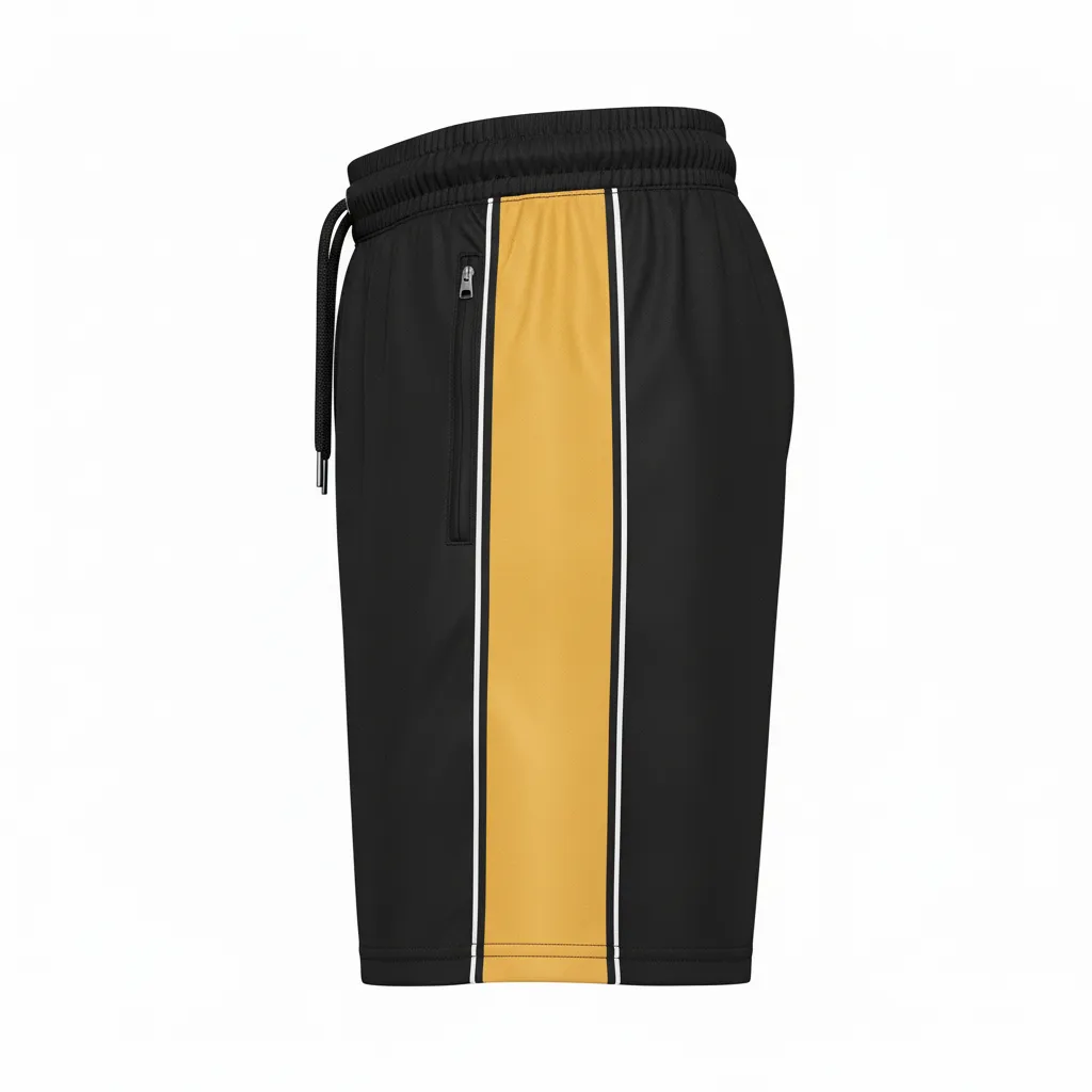 Custom Ice Hockey Training Shorts - Black, Gold, White - Trainingshorts - Side View - Kinexa Sportswear
