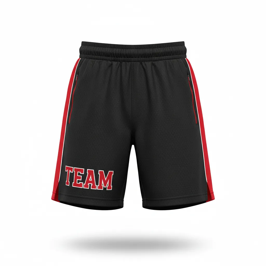 Custom Ice Hockey Training Shorts - Black, Red, White - Trainingshorts - Front View - Kinexa Sportswear