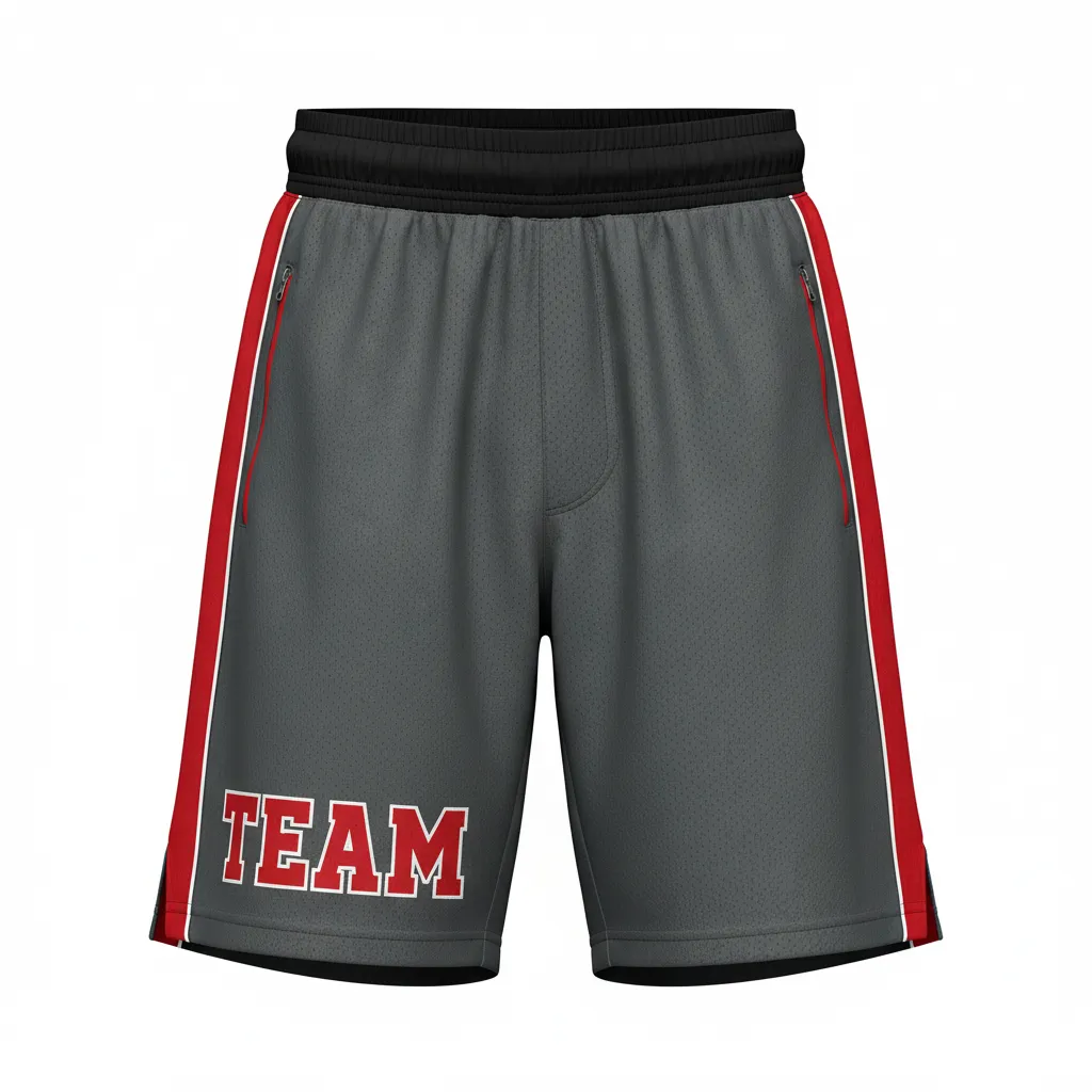 Custom Ice Hockey Training Shorts - Red, White - Trainingshorts Charcoal - Front View - Kinexa Sportswear