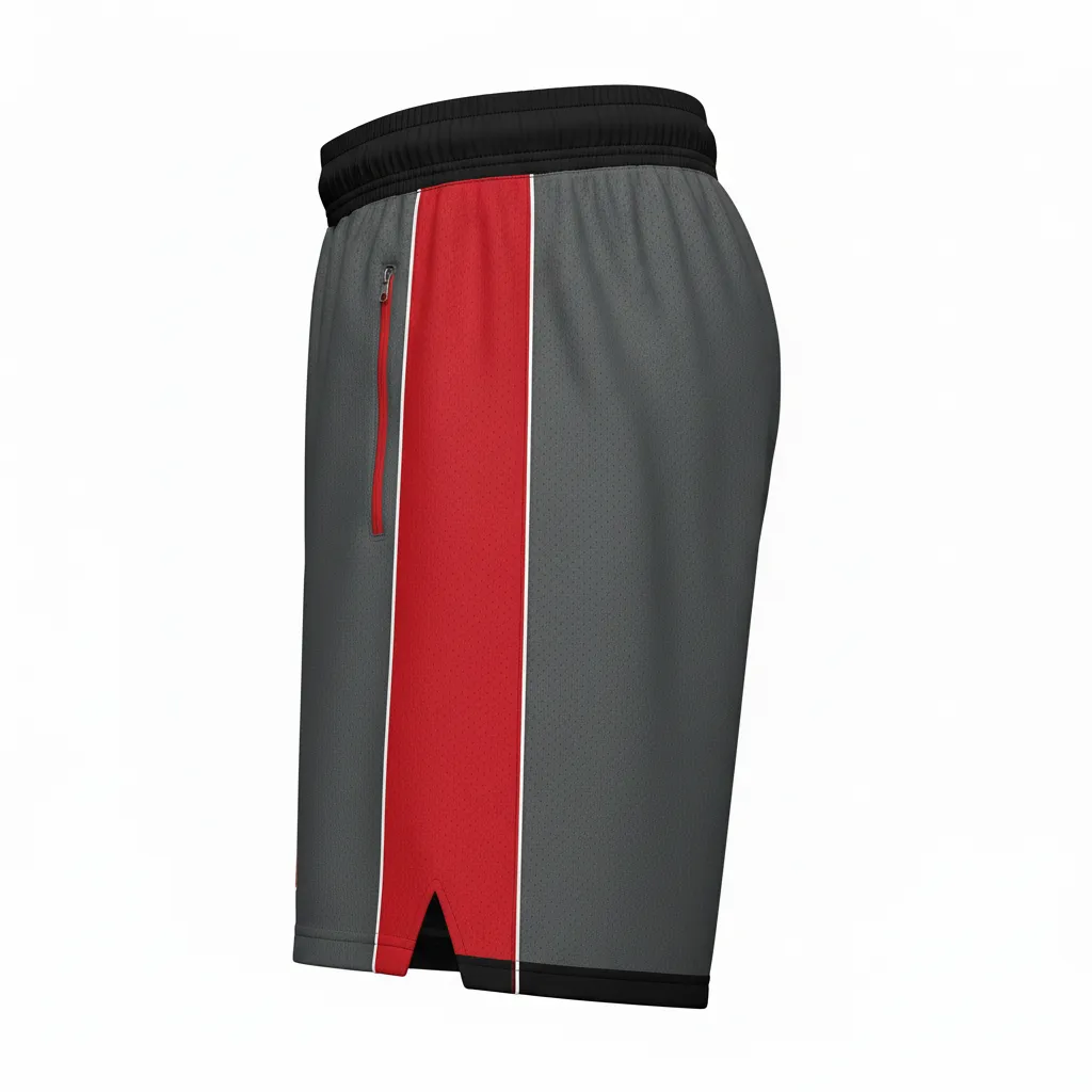 Custom Ice Hockey Training Shorts - Red, White - Trainingshorts Charcoal - Side View - Kinexa Sportswear