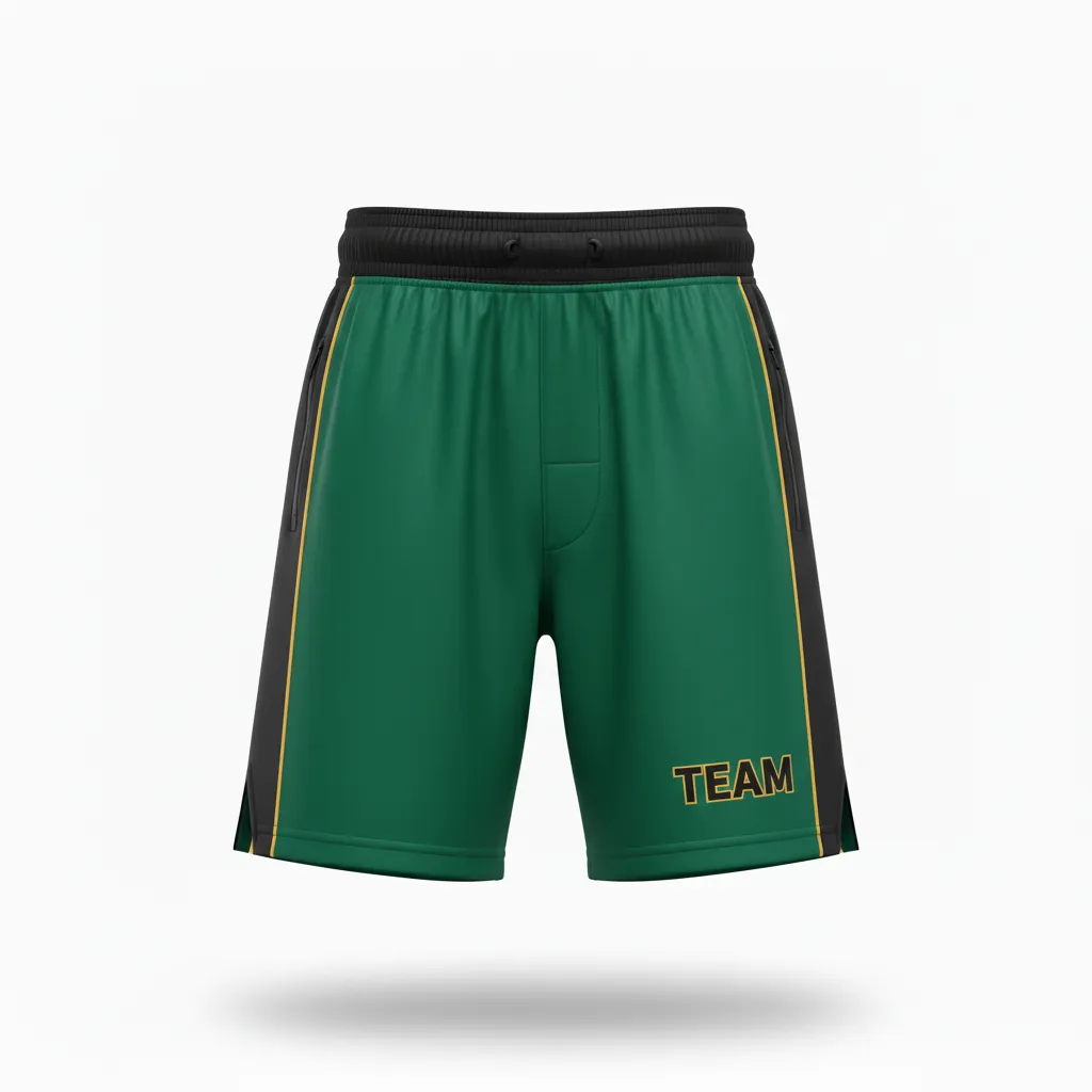 Custom Ice Hockey Training Shorts - Black, Gold - Trainingshorts Forest - Front View - Kinexa Sportswear