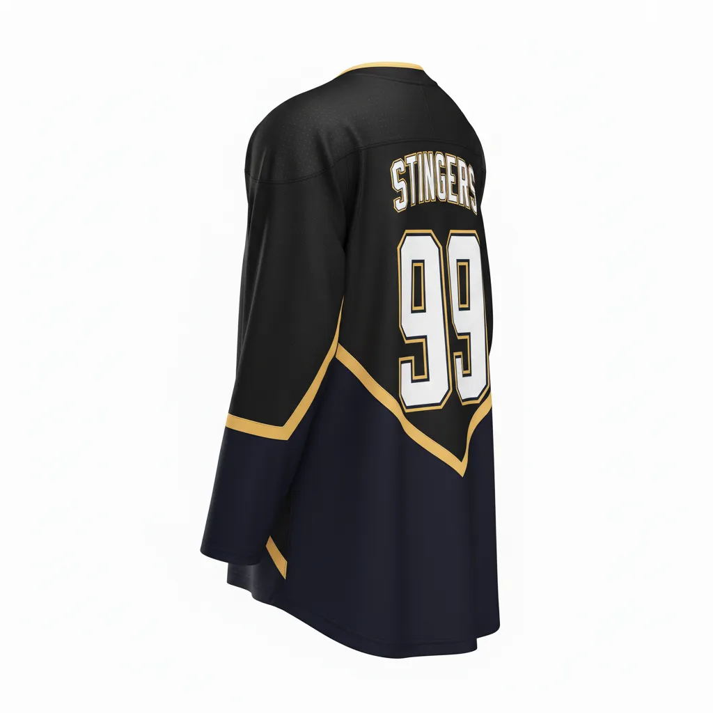 Custom Ice Hockey Two Tone Hockey Jersey - Black, Navy, Gold - Twotone - Back View - Kinexa Sportswear