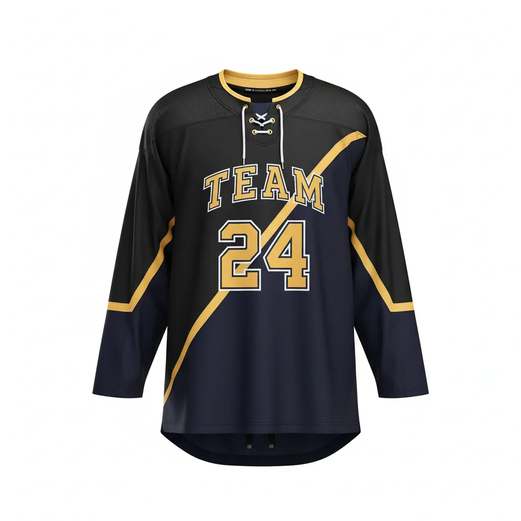 Custom Ice Hockey Two Tone Hockey Jersey - Black, Navy, Gold - Twotone - Front View - Kinexa Sportswear