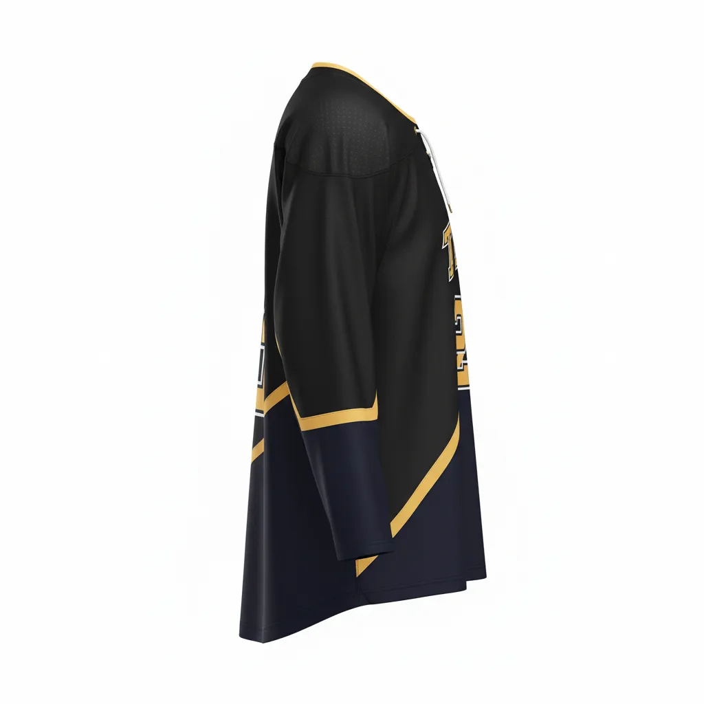 Custom Ice Hockey Two Tone Hockey Jersey - Black, Navy, Gold - Twotone - Side View - Kinexa Sportswear