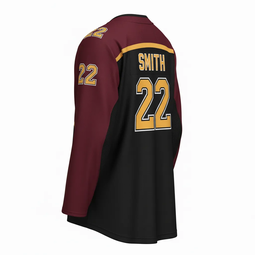 Custom Ice Hockey Two Tone Hockey Jersey - Burgundy, Black, Gold - Twotone - Back View - Kinexa Sportswear