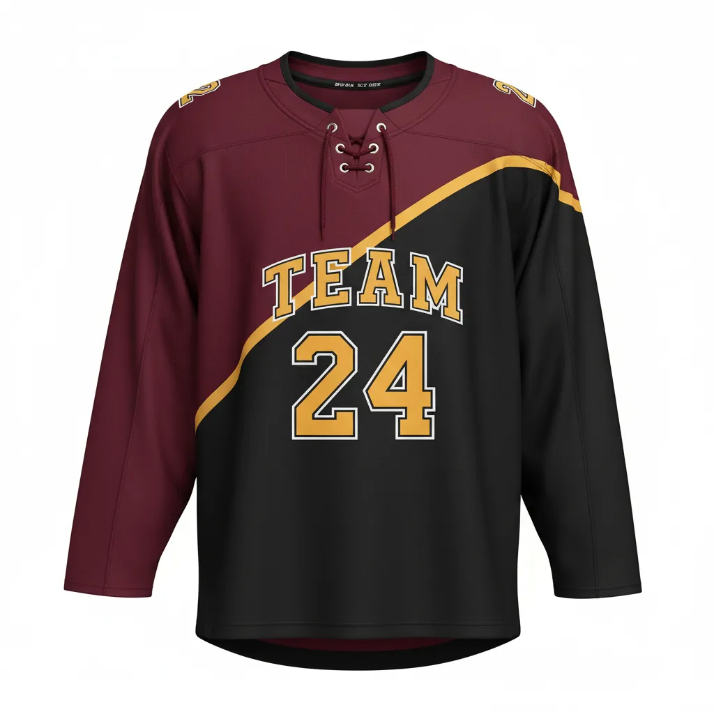 Custom Ice Hockey Two Tone Hockey Jersey - Burgundy, Black, Gold - Twotone - Front View - Kinexa Sportswear