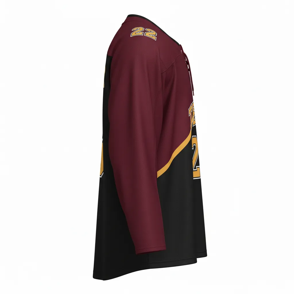Custom Ice Hockey Two Tone Hockey Jersey - Burgundy, Black, Gold - Twotone - Side View - Kinexa Sportswear