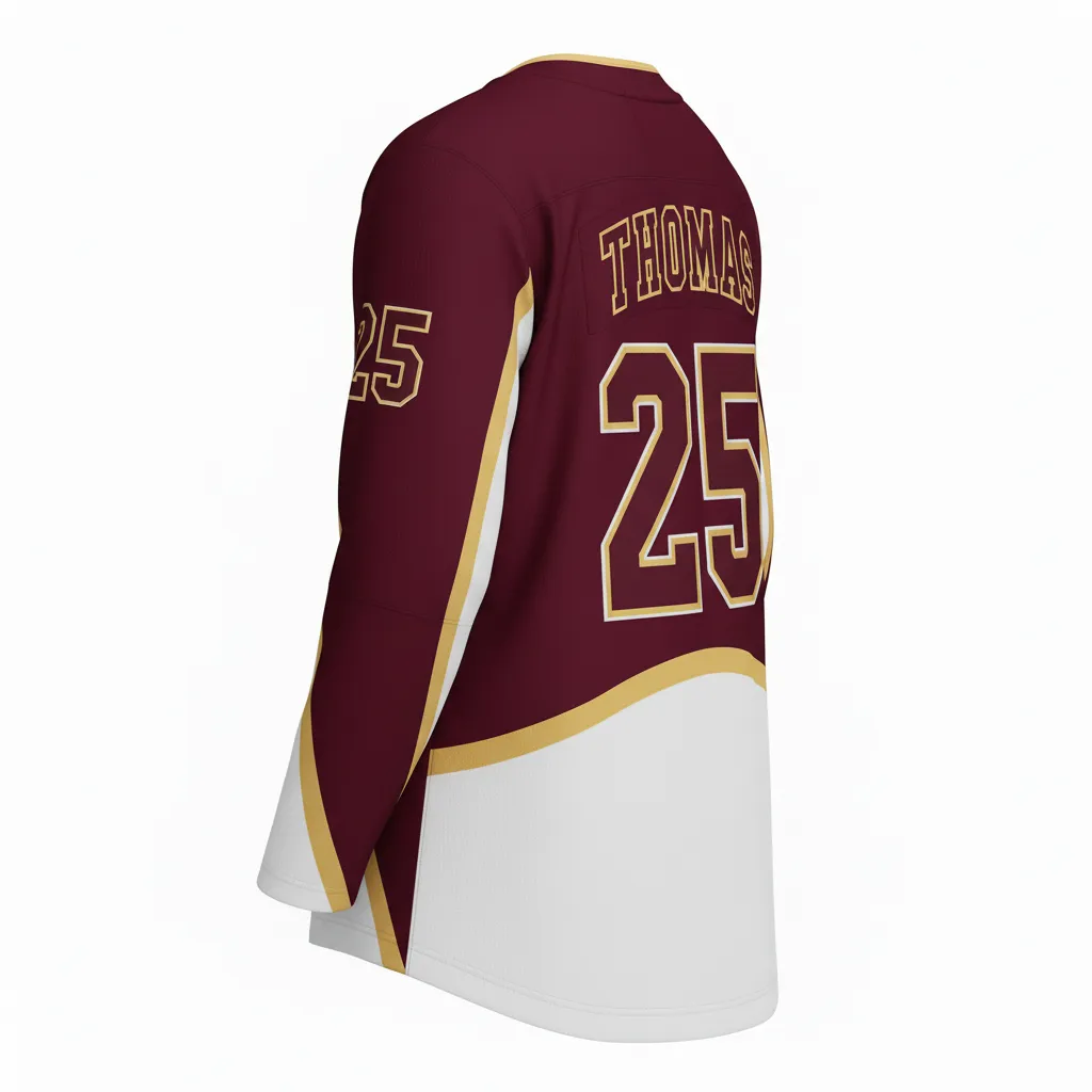 Custom Ice Hockey Two Tone Hockey Jersey - Burgundy, White, Gold - Twotone - Back View - Kinexa Sportswear