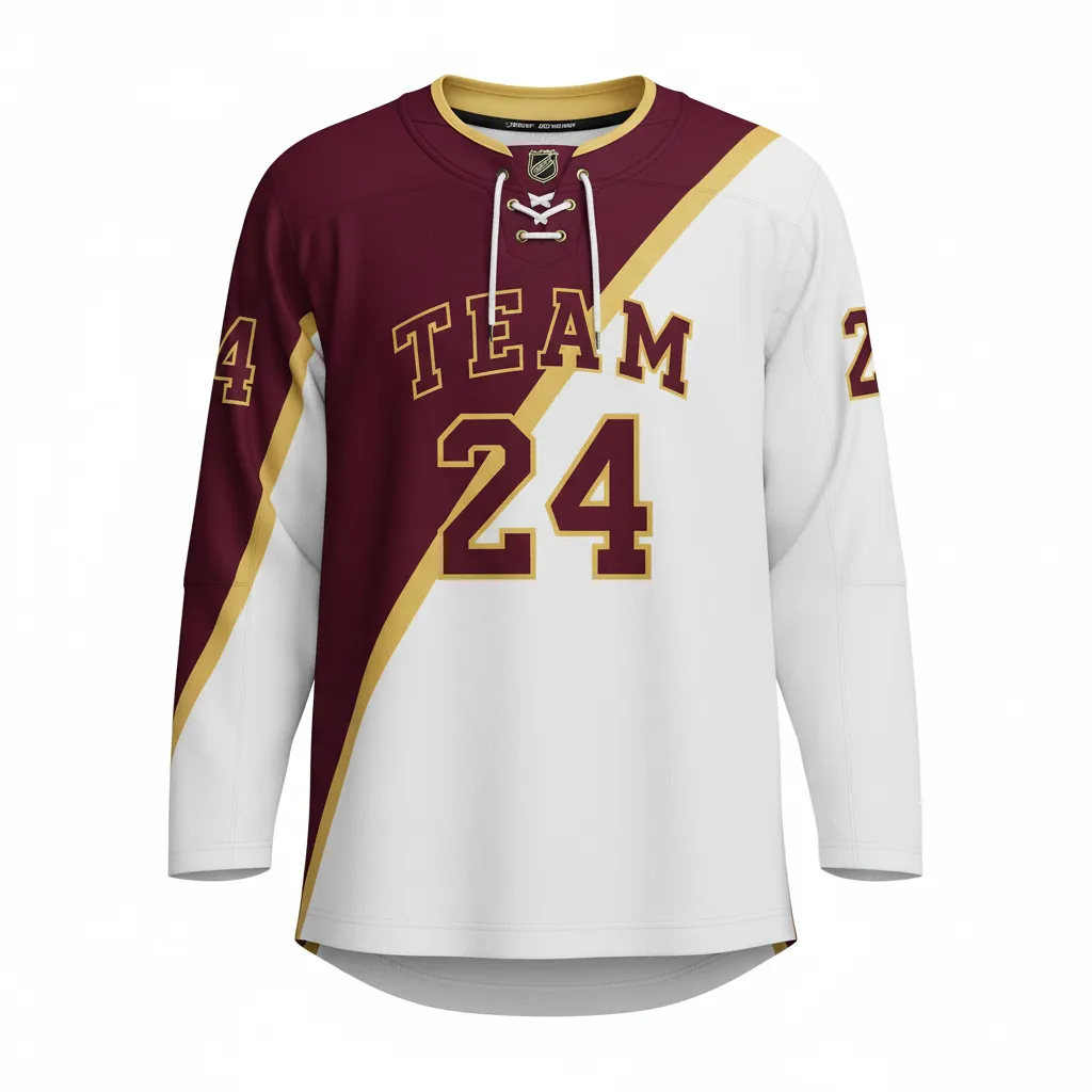 Custom Ice Hockey Two Tone Hockey Jersey - Burgundy, White, Gold - Twotone - Front View - Kinexa Sportswear