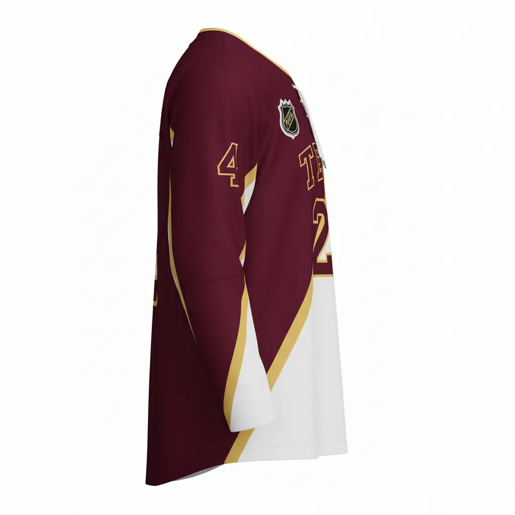 Custom Ice Hockey Two Tone Hockey Jersey - Burgundy, White, Gold - Twotone - Side View - Kinexa Sportswear
