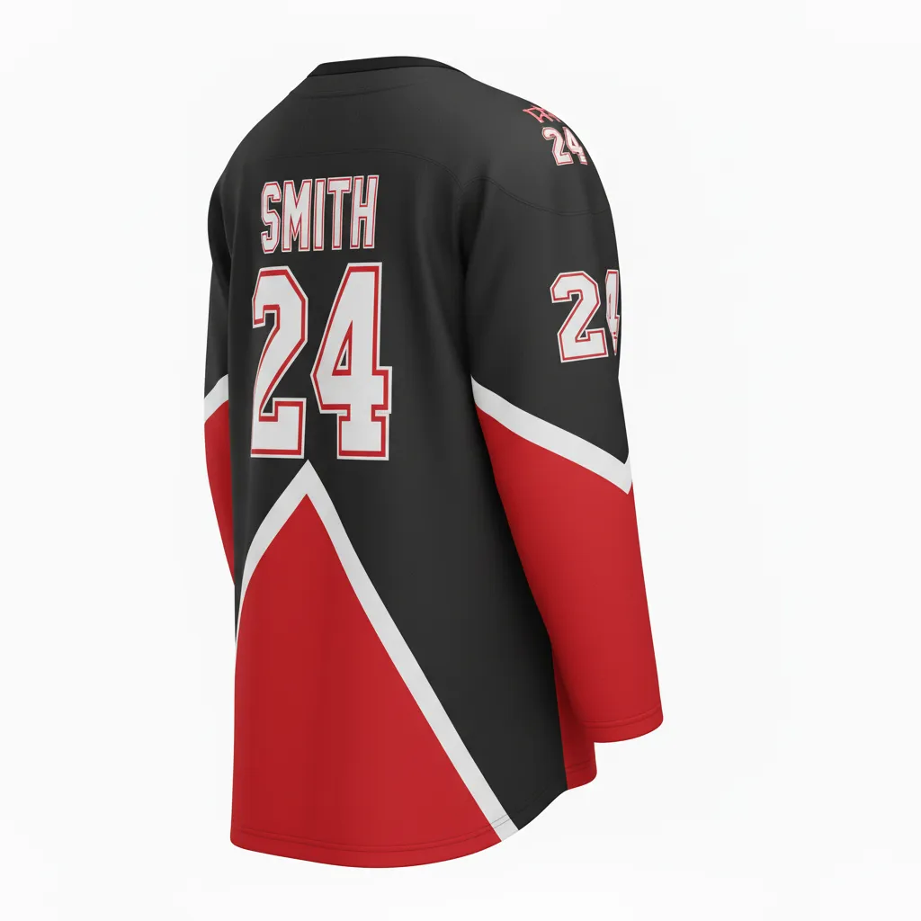 Custom Ice Hockey Two Tone Hockey Jersey - Red, White - Twotone Charcoal - Back View - Kinexa Sportswear