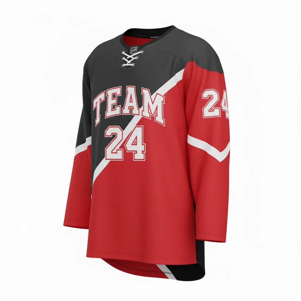 Custom Ice Hockey Two Tone Hockey Jersey - Red, White - Twotone Charcoal - Front View - Kinexa Sportswear