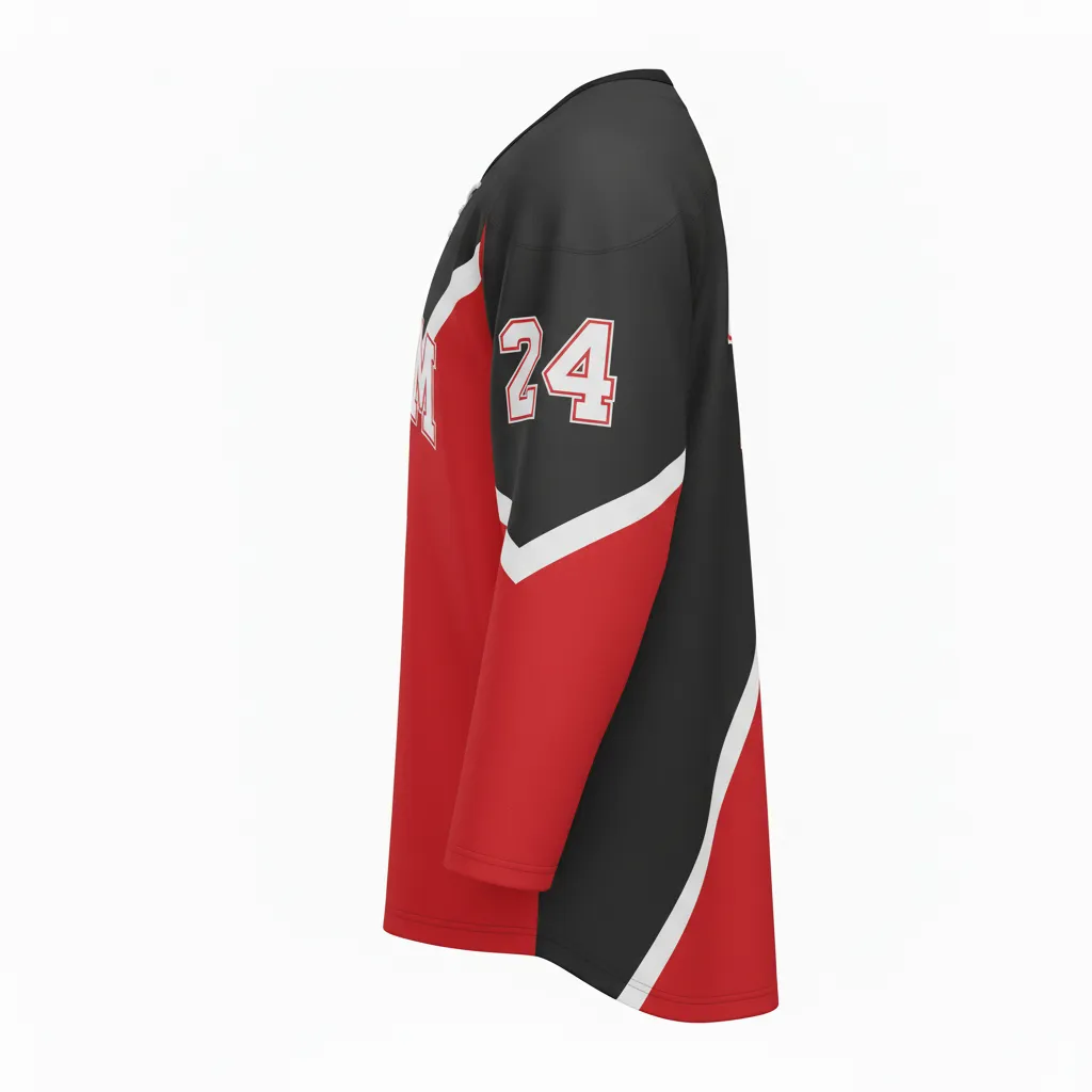 Custom Ice Hockey Two Tone Hockey Jersey - Red, White - Twotone Charcoal - Side View - Kinexa Sportswear