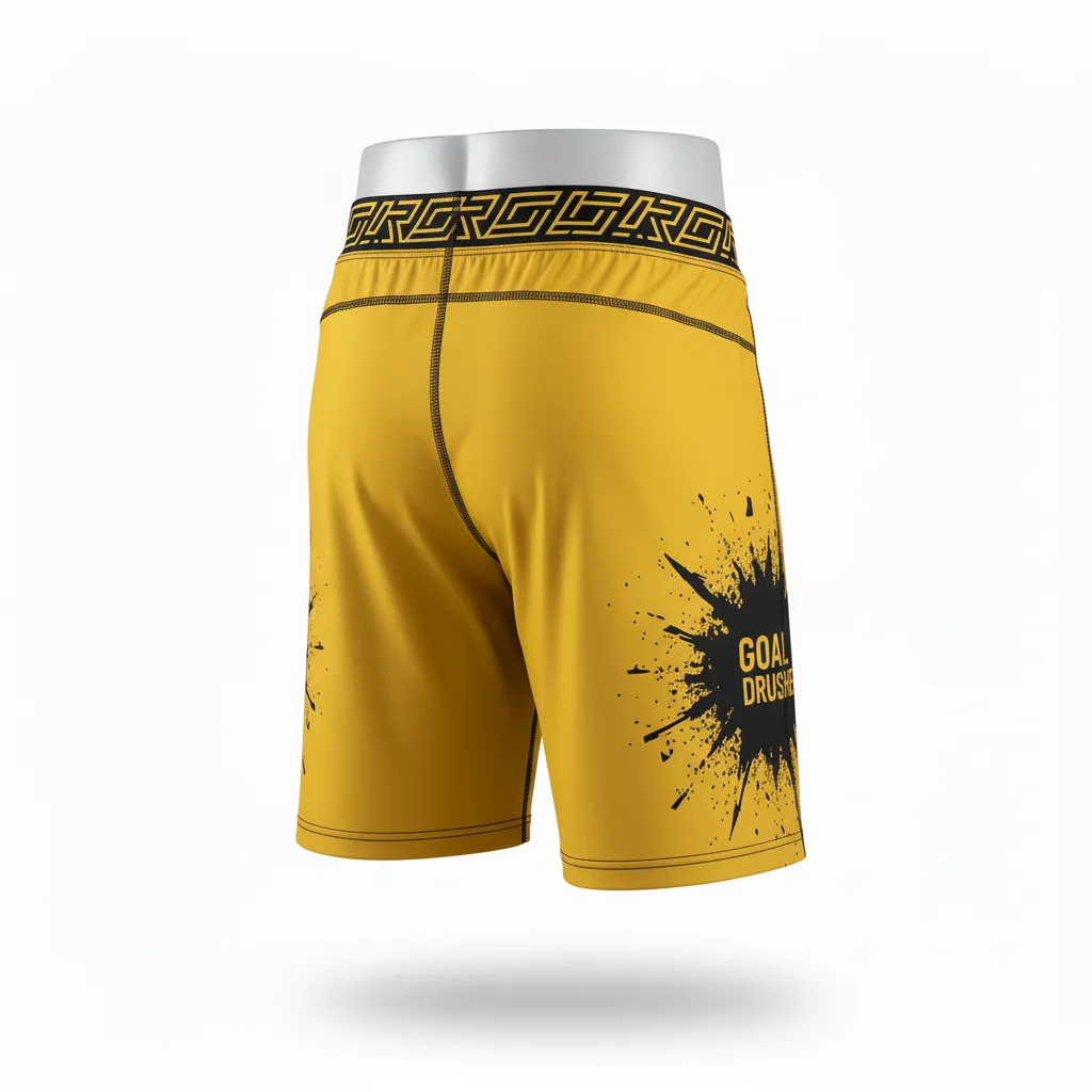 Custom Lacrosse Compression Shorts - Gold, Black - Athletic Goal Dust Explosion - Back View - Kinexa Sportswear