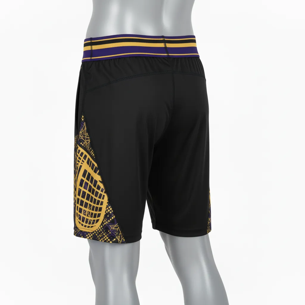 Custom Lacrosse Compression Shorts - Black, Gold, Purple - Creator S Game Celestial - Back View - Kinexa Sportswear