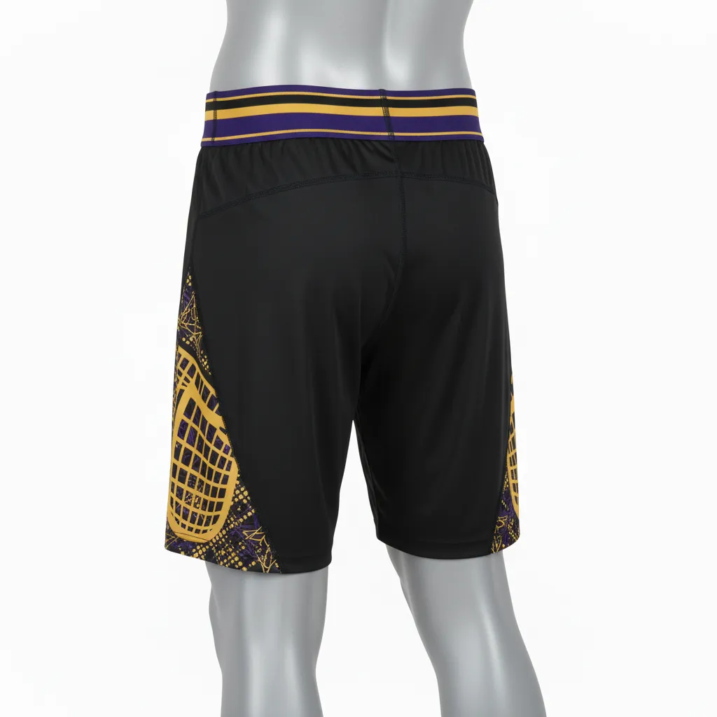 Custom Lacrosse Compression Shorts - Black, Gold, Purple - Creator S Game Celestial - Front View - Kinexa Sportswear
