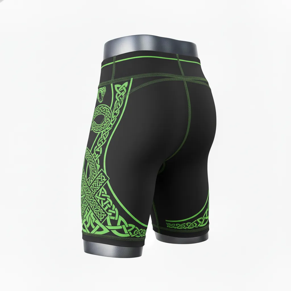 Custom Lacrosse Compression Shorts - Black, Green - Neon Serpent Strike - Back View - Kinexa Sportswear