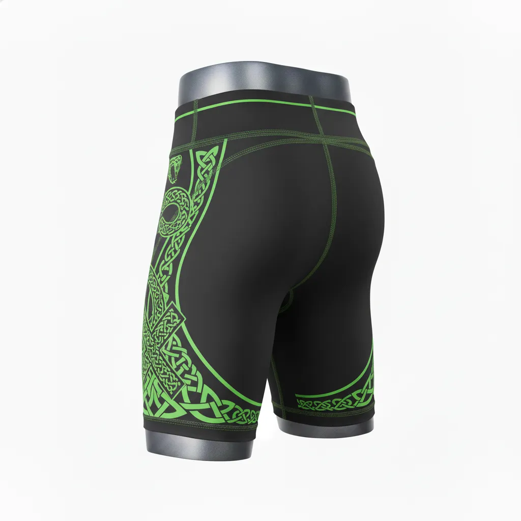 Custom Lacrosse Compression Shorts - Black, Green - Neon Serpent Strike - Front View - Kinexa Sportswear