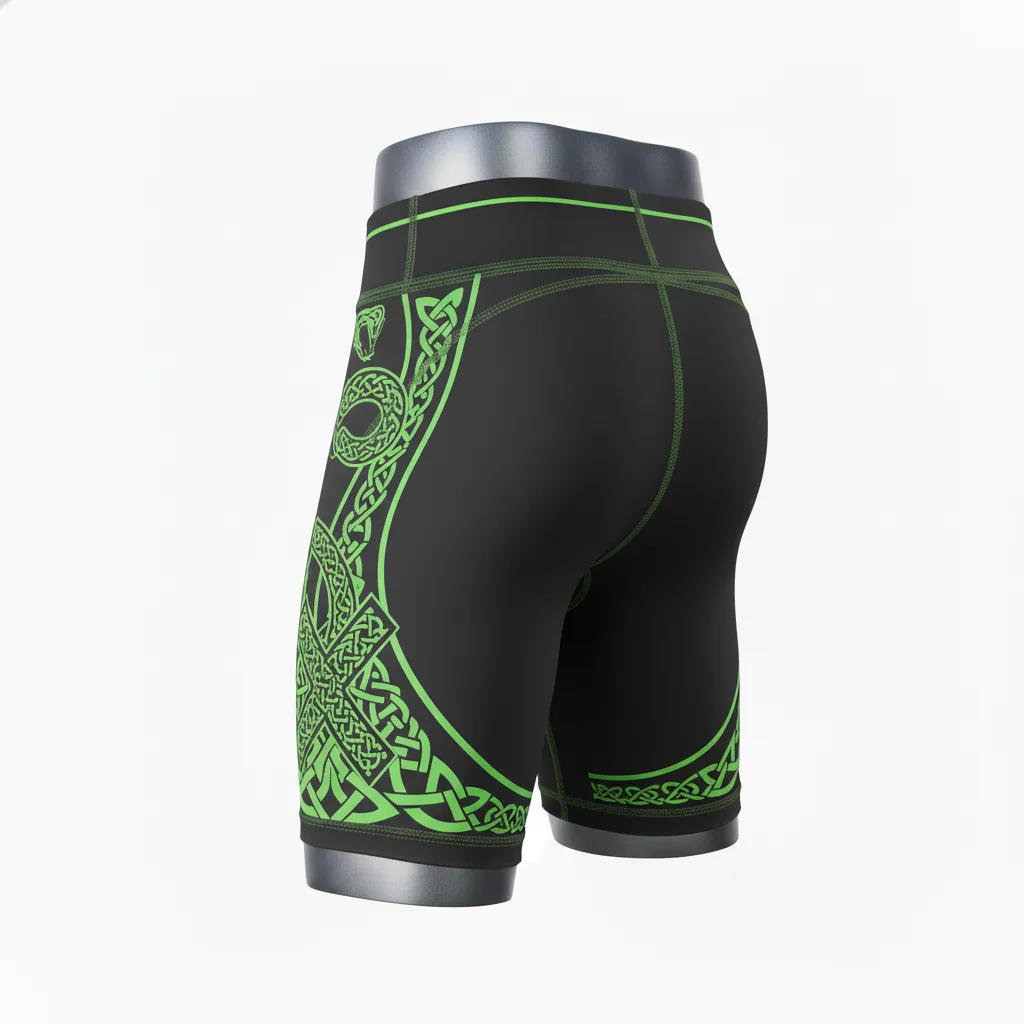 Custom Lacrosse Compression Shorts - Black, Green - Neon Serpent Strike - Side View - Kinexa Sportswear