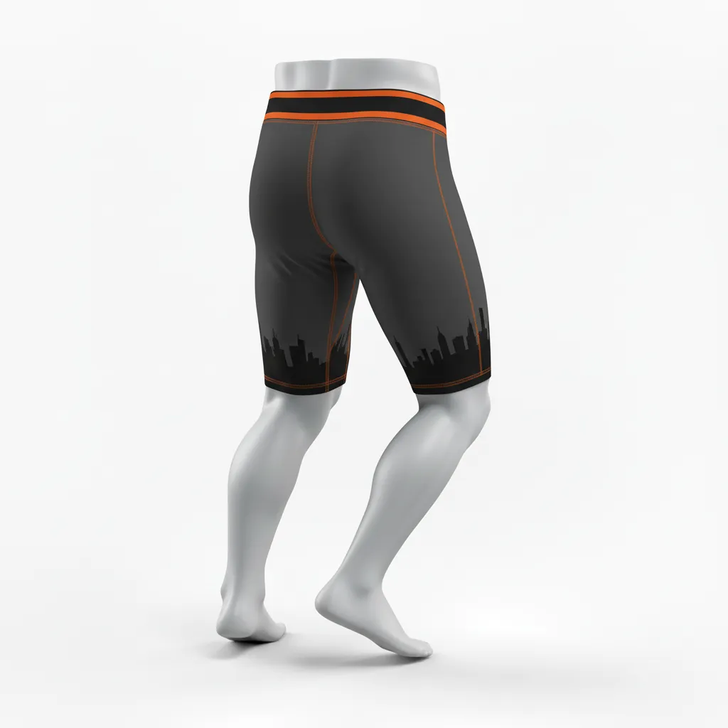Custom Lacrosse Compression Shorts - Black, Orange, White - Long Island Strong - Front View - Kinexa Sportswear