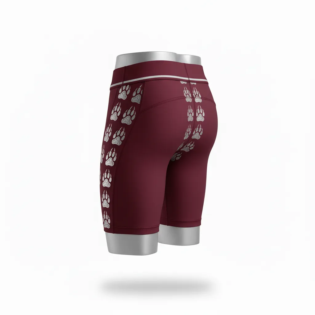 Custom Lacrosse Compression Shorts - Burgundy, Silver - Bear Clan Strength - Back View - Kinexa Sportswear