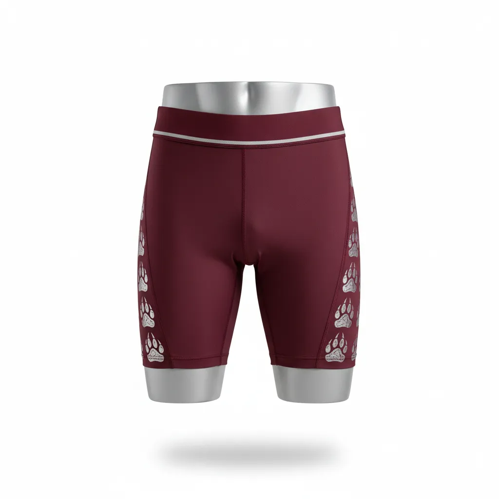 Custom Lacrosse Compression Shorts - Burgundy, Silver - Bear Clan Strength - Front View - Kinexa Sportswear