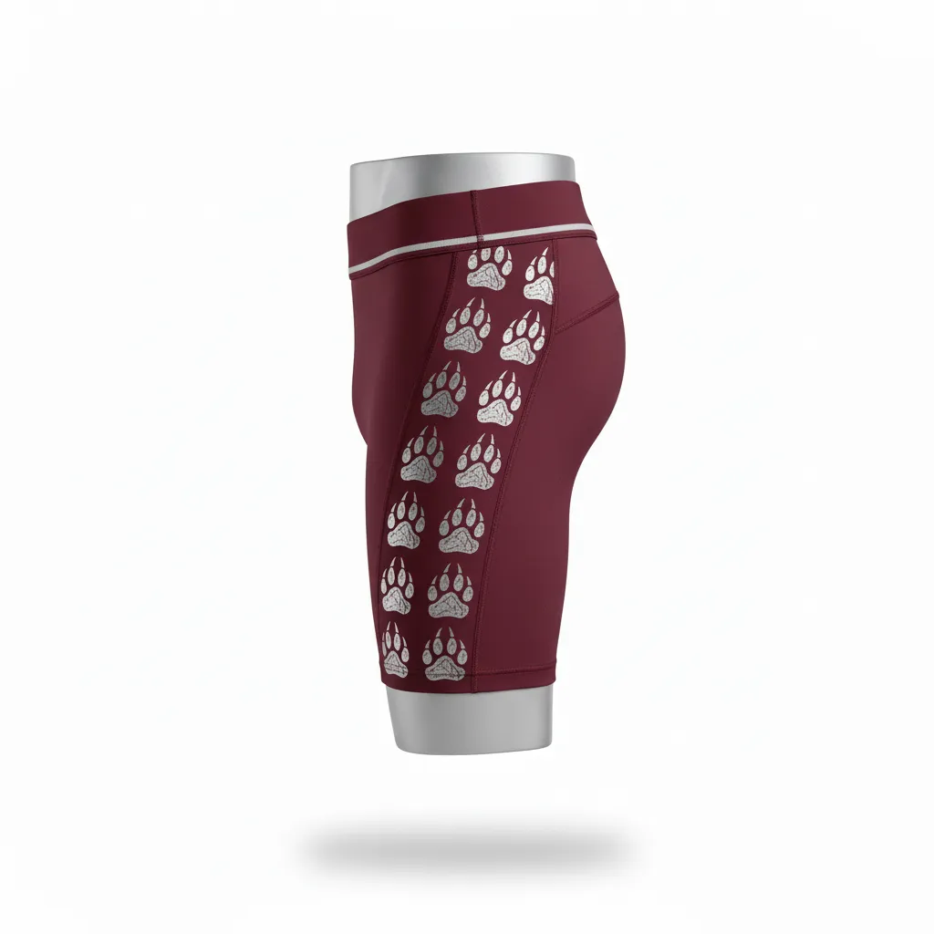 Custom Lacrosse Compression Shorts - Burgundy, Silver - Bear Clan Strength - Side View - Kinexa Sportswear