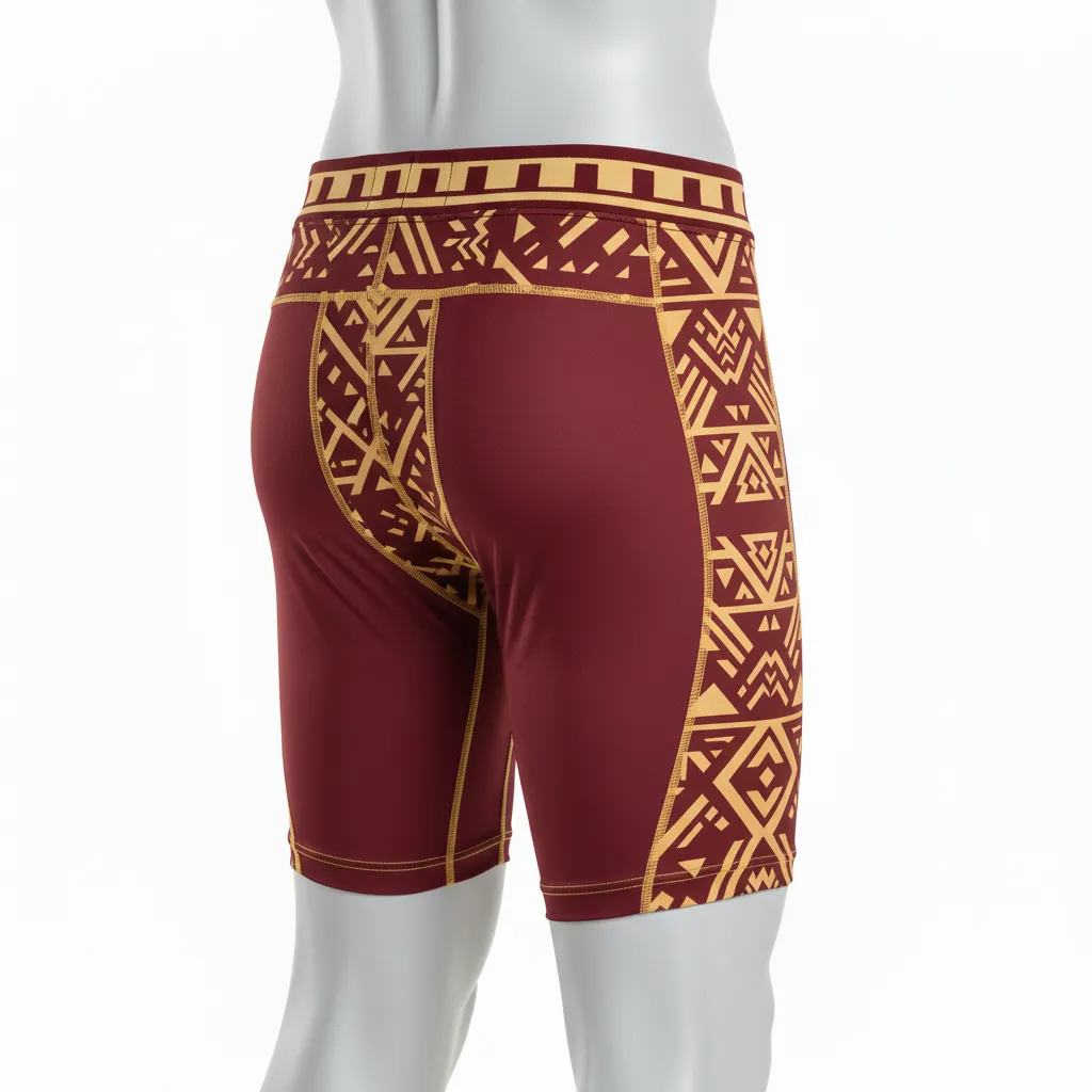 Custom Lacrosse Compression Shorts - Burgundy, Gold - Vegas Tribal Clash - Back View - Kinexa Sportswear