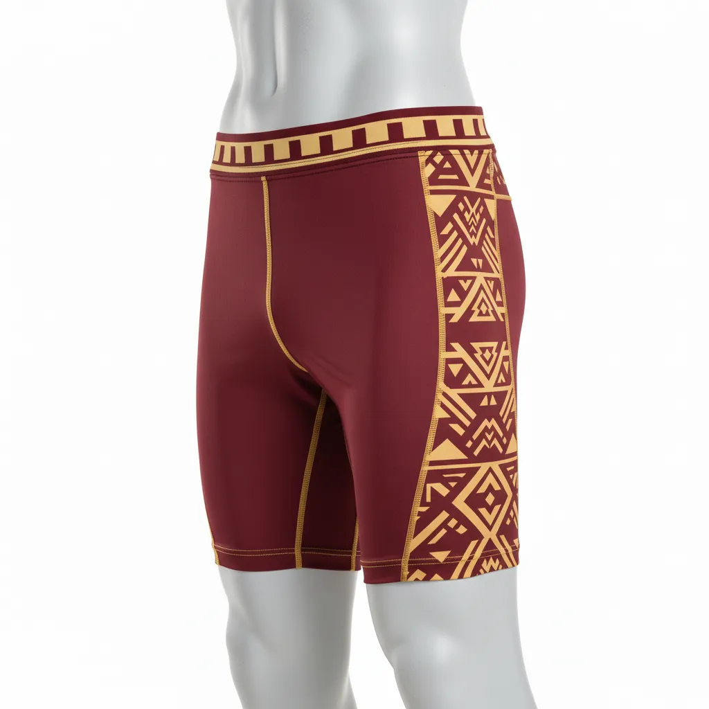 Custom Lacrosse Compression Shorts - Burgundy, Gold - Vegas Tribal Clash - Side View - Kinexa Sportswear